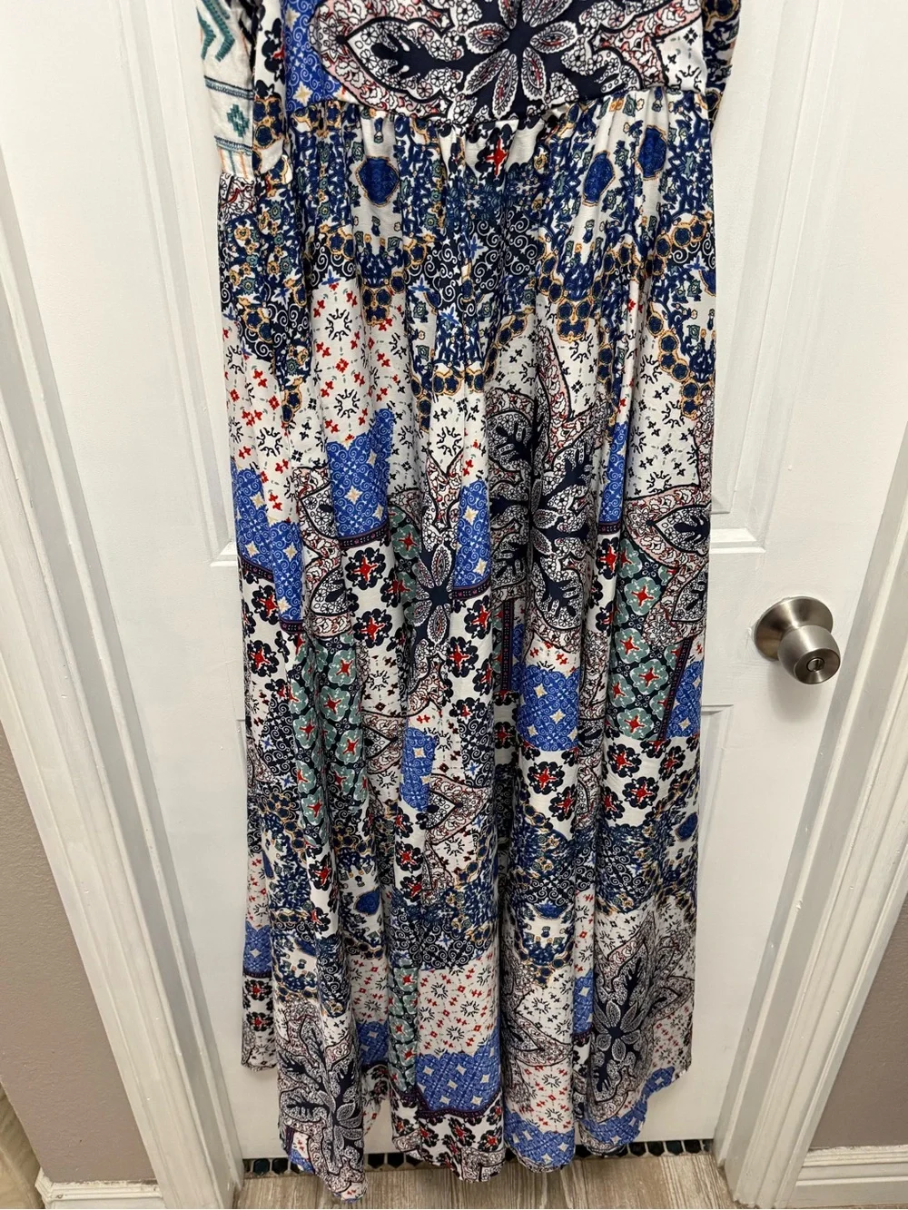 Cupio Floral Embroidered Boho Gypsy Hippie Maxi Dress Festival Large (55-7)